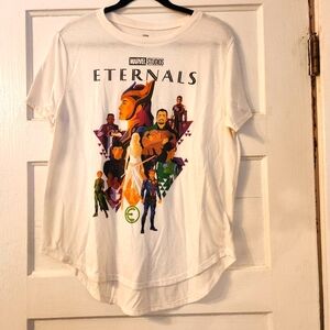 Marvel Studios Eternals T-shirt (Juniors XXL) Cream Art Graphic Sersi Ikaris EUC